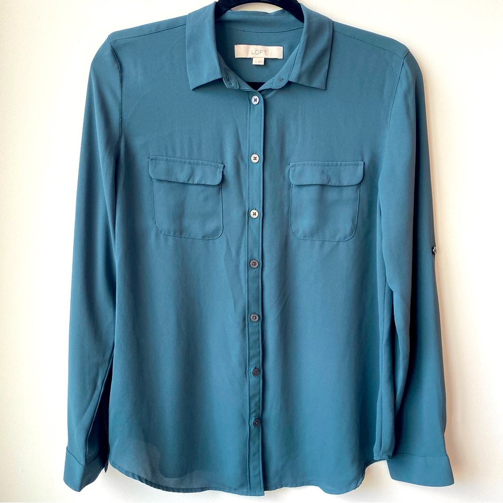 LOFT BRAND NEW Green Long Sleeve Blouse, Size Small